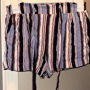 Ambiance Striped High-Waist Tie-Front Shorts — Navy, Light Blue, White & Rust